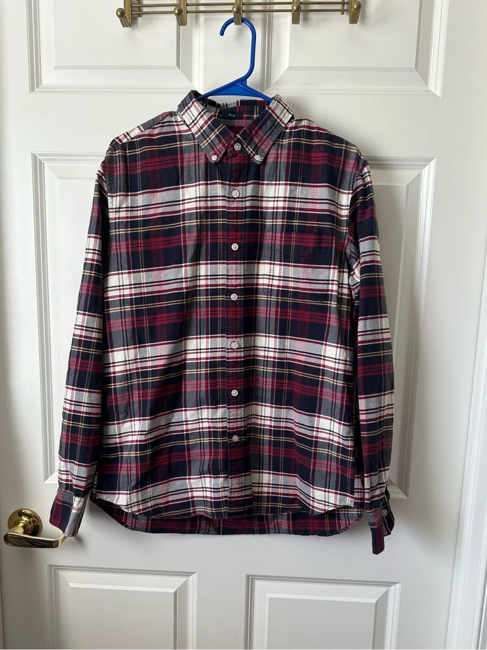 J. Crew Slim Flex Oxford Button Down Shirt Mens Large Plaid Long Sleeve